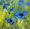Irissen, acrylverf op linnen: 60 x 60 cm