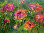 Roze-Rood-Oranje, olieverf op linnen: 80 x100 cm